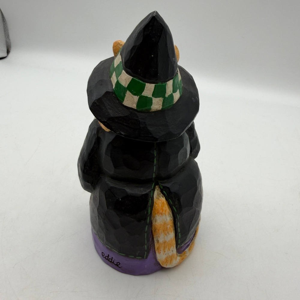 Eddie Walker Folk Art Halloween Cat Witch Figurine Resin Pumpkin Broom Decor - Picture 3 of 10